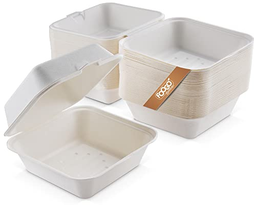 FOOGO Green 500pcs Takeaway Burger Boxes, 6inch 17oz / 480ml | Made from Natural Sugarcane Pulp, Eco-Friendly Clamshells, Disposable Food Containers, Compostable Biodegradable
