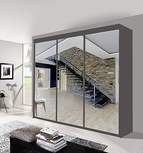 OAK SPOT Dublin Modern Full Mirror sliding door wardrobe In 4 Color and 6 Size (Grey, 250CM)