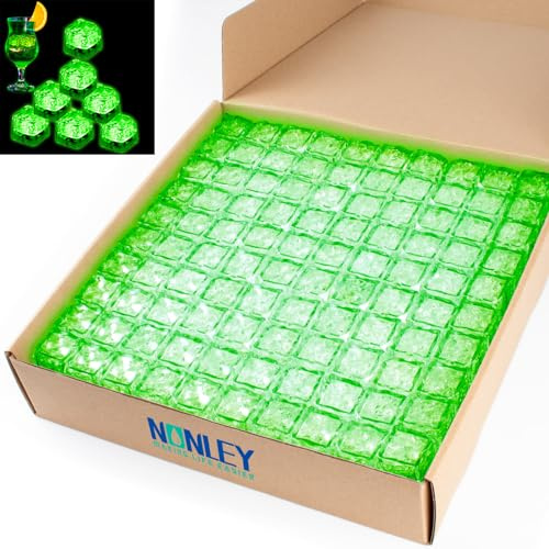 Light Up Ice Cubes Bulk, 200 PCS Green Led Ice Cubes for Drinks with Changing Lights, IP67 Waterproof Reusable Glowing Flashing Ice Cube for Club Bar Party Wedding Decor