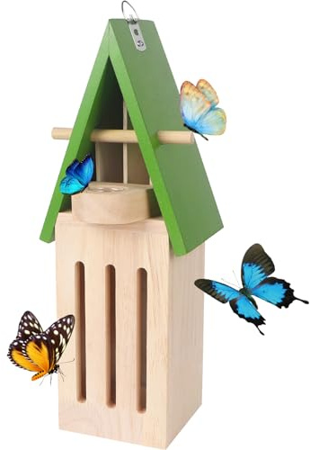 Wildlife World Butterfly House with Feeder - Natural Wooden Shelter for Hanging Gardens