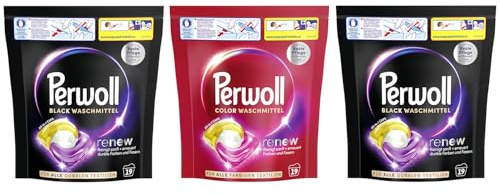 PERWOLL All-in-1 Caps-Set 3x 19 Waschladungen (57WL) 2x Black & 1x Color, All-in-1 Waschmittel Caps-Set reinigen sanft und erneuern Farben & Fasern, mit Dreifach-Renew-Technologie