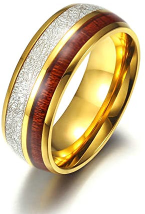 Lieson Hochzeitsringe Herren Edelstahl, 8MM Silberfolie Holz Verlobungsringe Freundschaftsringe Eheringe Partnerringe für Herren Gold Größe 60 (19.1)