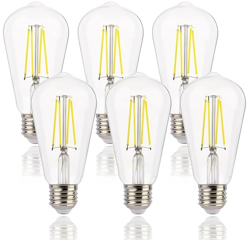FLSNT LED Glühbirne E27 4000K Kaltweiss, 7W (Ersetzt 60W), ST64 LED Filament Glühbirne E27 Vintage, 806LM Edison Vintage Glühbirne, Nicht Dimmbar, 6 Stück