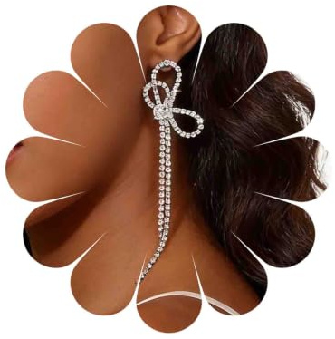 Katshdan boucles d'oreilles à pampilles en cristal pour femmes boucles d'oreilles à pampilles en strass argenté CZ boucle d'oreille à nœud papillon longue boucle d'oreille de lustre