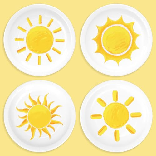 Whaline 40 platos de papel bohemios para el primer viaje alrededor del sol, platos desechables de acuarela para fiesta de cumpleaños, baby shower, suministros de mesa de verano, 9 pulgadas