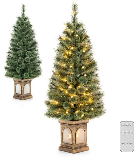 KOMFOTTEU Árbol de Navidad Artificial (120 cm, 100 Luces) | Árbol Navideño Decorativo con 100 Luces LED y 3 Modos, Árbol de Navidad Decorativo con Base de Cemento, Decoración Navideña