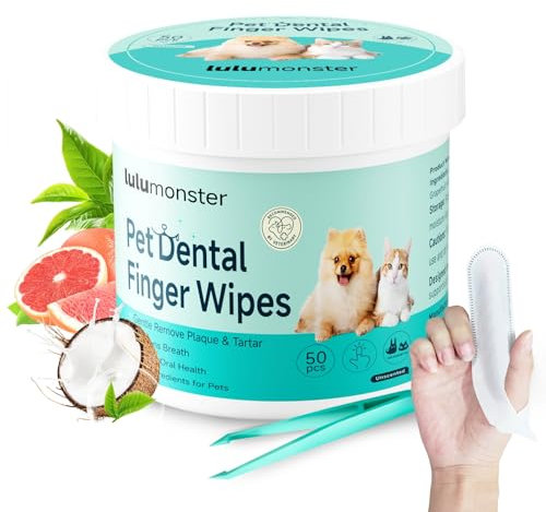LULUMONSTER Pet Dental Finger Wipes for Dogs & Cats, Dog Teeth Cleaning Wipes Tooth Brushing Kit by Remove Plaque and Tartar & Freshens Breath Buildup No-Rinse Dog Finger Toothbrush