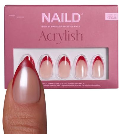 NAILD Softgel Press On Nails Almond, Glazed Valentine – Fingernägel zum Aufkleben in Studioqualität – Wiederverwendbare künstliche Fingernägel – inkl. Nagelkleber, Feile & Zubehör