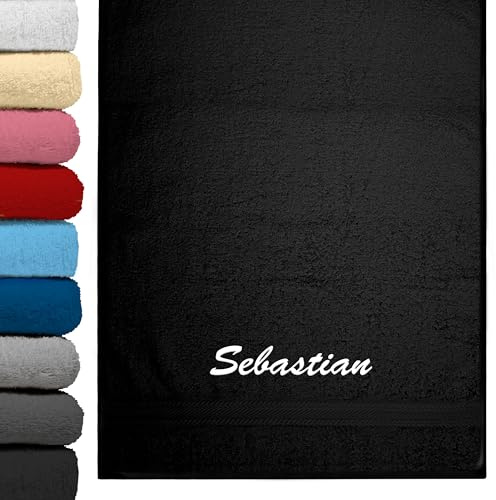 True Statements Personalisiertes Handtuch mit Namen Bestickt – Flauschige Luxus-Frottier-Qualität, 100% Baumwolle, 470 g/m2 Oma, Opa, Papa, Mama - Fitness & Sport (Schwarz, 50 x 100 cm)