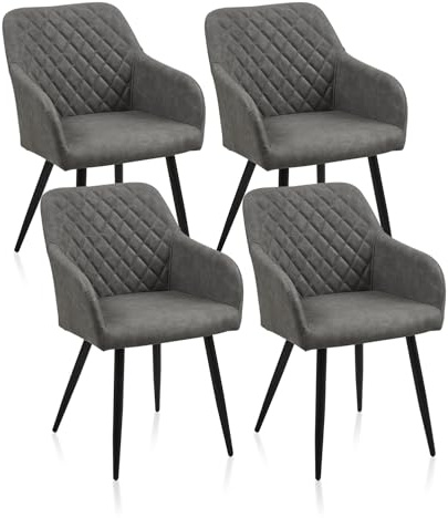 ZBAOLTO Stühle esszimmer 4er Set Kunstleder, Diamant-Gitter-Esszimmerstuhl Küchenstuhl Polsterstuhl Wohnzimmerstuhl mit Armlehnen Rückenlehne Metallbeine, für Esszimmer Wohnzimmer Küche, Hellgrau