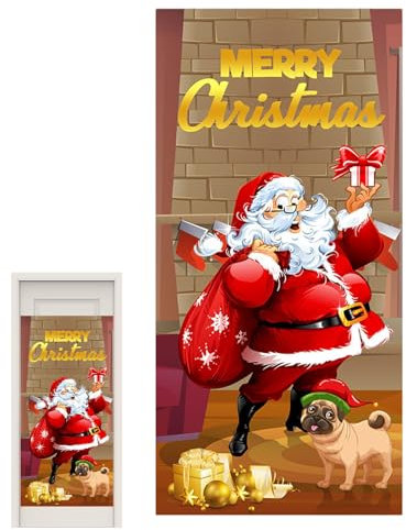 Gkumgwo Weihnachts-Türdekorationen,Weihnachts-Haustürabdeckung - Frohe Weihnachten Outdoor-Banner-Ornamente - 185 x 90 cm/72,8 x 35,4 Zoll Weihnachtsmann-Hintergrund-Tür-Abdeckungen,