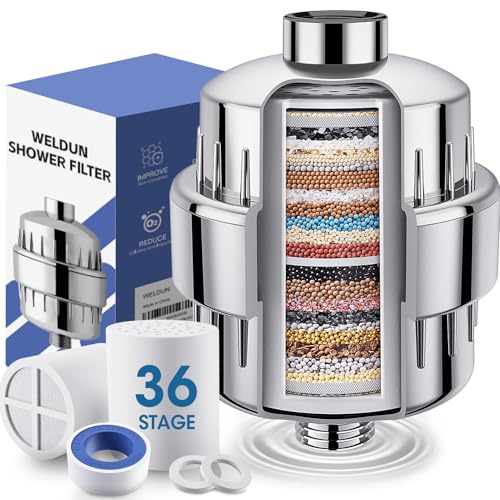 WELDUN 36-Stufen Duschfilter mit Vitamin C, Wasserfilter für hartes Wasser, tragbarer Reise-Wasserfilter mit 1 austauschbaren Patrone, Duschkopf-Filter zur Entfernung von Fluorid