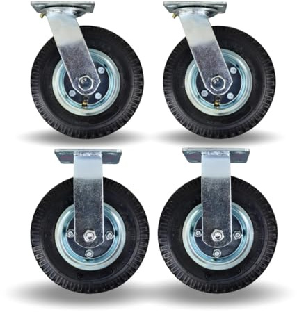 FROSAL Lenkrollen & Bockrollen SET 8“ Luftreifen Ø Rad 200 mm Rollen Luft Transportrollen Palettenrollen Luftrad