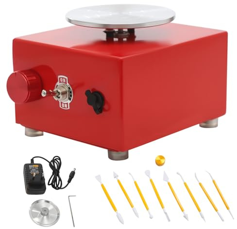 Mini Töpferscheibe, 24W töpferscheibe elektrisch mit 2 Turntable Trays und 8 Tonwerkzeuge, 2000Rpm Abnehmbarem töpferwerkzeug, pottery wheel für Beginners und Kinder Crafts Casting Gift DIY (Rot)