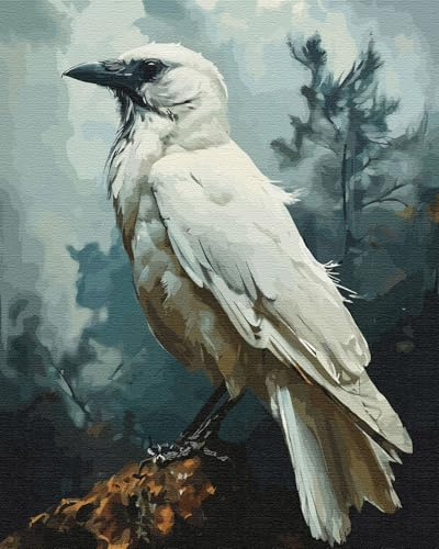 Artnapi Malen nach Zahlen Erwachsene mit Rahmen | DIY Handgemalt | Ein weißer Rabe im nebligen Wald| Kit für Anfänger und Erwachsene | Set inklusive Acrylfarben Pinsel | 40x50cm Leinwand | Geschenke