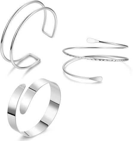 TELAIN Oberarmreif Silber Set Oberarmreif Armreif mit 3 Silbernen Armreifen,Verstellbar und Minimalistisch,Boho Armreif Silber 925 Damen,Wickelarmband Damen（Stil 5）