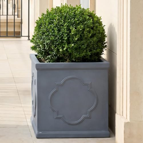 IDEALIST Large Plant Pots 45cm Square Planter, Grey Reinforced Stone, 72L
