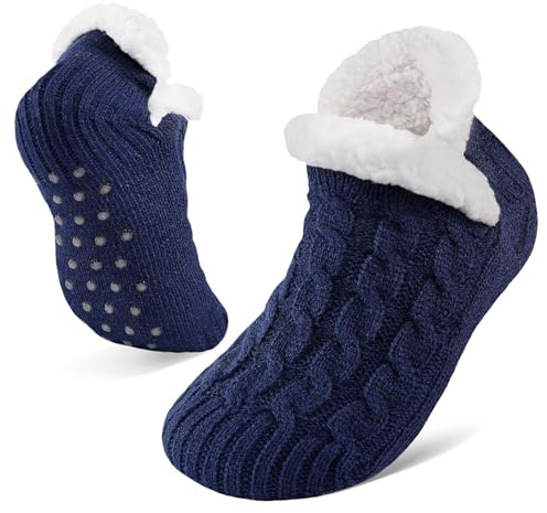 Niorasen Fluffy Slipper Socks Women Men, Winter Gift for Her, Warm Bed Socks with Grippers, Thick Cosy Non-Slip Sock, Ladies Women Girls Gifts for Christmas, UK 4-9, Blue