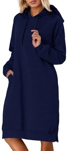 2025 Femmes Épaississant Long Molleton Sweatshirt String Hoodie Robe Pull Pull Grande Taille Pull Col Pull, bleu marine, S