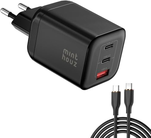 Minthouz Chargeur USB C à charge rapide, 67 W double port GaN Nano chargeur avec prise pliable pour iPhone 16/15, iPad, Galaxy S24 Ultra et plus Series, Wihte