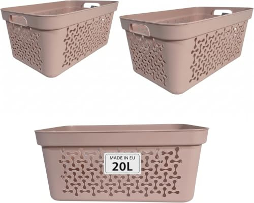 Plastard Wäschekorb 3er Set 20 Liter Pink aus Kunststoff mit Griffen | Stapelbar, robust & leicht zu reinigen; ideal für Bad, Kinderzimmer & Camping; BPA-freie Wäschewanne, leichte Wäschebox