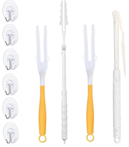 Varilla TelescóPica De 4 Piezas con 2 Ganchos, RetráCtil, con ImáN para Polvo, VersáTil, Compatible, FáCil De Usar, Larga, Extensible, Duradera, Color Amarillo Y Blanco.