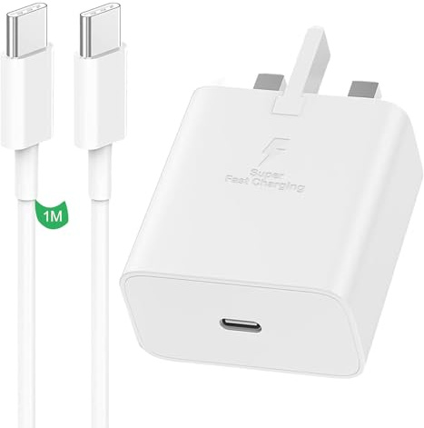 Samsung Fast Charger Plug and 1M Cable, Samsung USBC Charging Lead with USB Type C Plug for Galaxy S26 S25 S24 S23 S22 S21 S20 A32 A33 A34 A35 A36 A53 A54 A55 A56 A52 A17 A16 A25 A26 A22 A23 A24