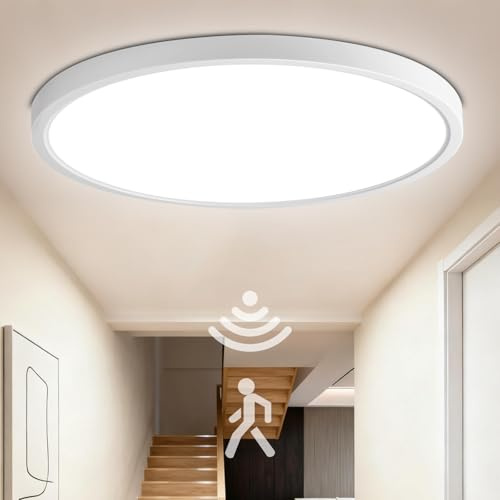 VivaLet LED Deckenleuchte mit Bewegungsmelder Innen 24W 2400LM, Einstellbare Schaltzeit: 30S/120S/180S, 4000K Licht mit Bewegungsmelder, IP54 Lampe mit Lichtsensor für Bad, Keller, Treppen, 30cm