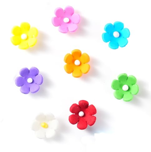 Décors Sucrés Fleur Comestibles pour Gâteau - 48 Pièces - 8 Couleurs (Rouge, Vert, Blanc, Orange, Jaune, Rose, Violet, Bleu) - Décorations Pâtisserie pour Cupcakes, Biscuits, Cake Design