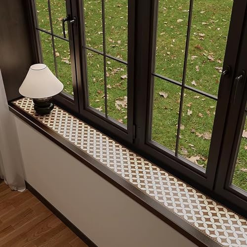 Tappetino per Davanzale Cuscino per Davanzale Stretto, Marrone, Protezione per Davanzale Impermeabile, Antipolvere, Anti-UV, Copertura Antiscivolo per Davanzale(Style A,250x10cm(98x4in))