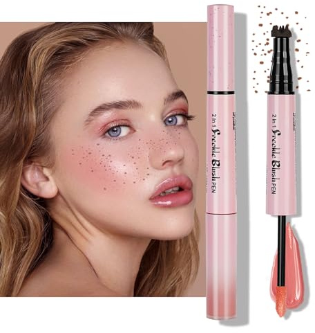 LOPHE Freckle Pen 2-i-1 dubbelspetsad Freckle Pen, Fake Freckle Penna, Freckle Stamp och Flytande Blush, lätt att skapa Fräknande Routerpenna Naturlig Makeup #02 för mörk hud