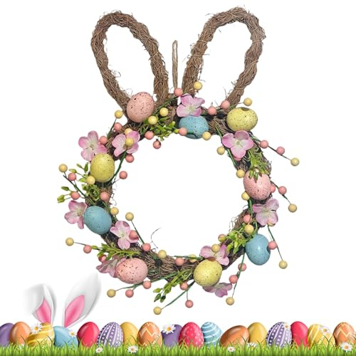 Osterkranz Mit Eiern, Osterei Kranzz, Osterdeko Hasenn Kranzz, Hasenförmiger Wandkranz, Osterdeko Zum Aufhängen,Türkranz Frühling Für Osterdekor, Frühlingsdeko