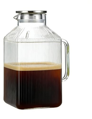 Glass Pitcher with Lid – 3.8L Clear Large Capacity Drink Jug, Heat Resistant Beverage Container, Kitchen Pouring Carafe | for Juice Iced Tea Homemade Coffee Water Fridge Storage Countertop Use Daily S