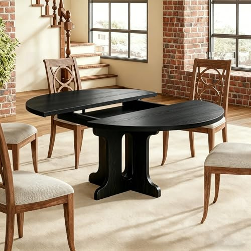 ANAUU Esstisch Rund Ausziehbar 90-120 cm, Moderner Tisch für 2-8 Personen, Ovaler Küchentisch mit stabilem Säulengestell, Platzsparend für Küche & Esszimmer (Schwarz)