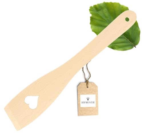HOFMEISTER® Pfannenwender mit Herz, hitzebeständig & plastikfrei, keine Kratzer in beschichteten Pfannen, kein Plastik im Essen, 100% Naturprodukt, Buchen-Holz, 30 cm