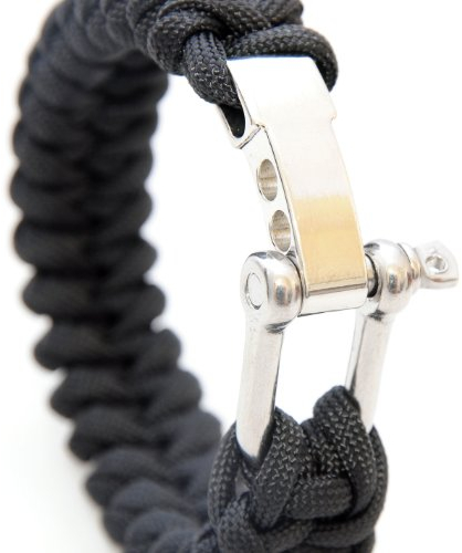 Universell einsetzbares Survival-Seil (kompakt zum Armband geflochten) aus reißfestem Parachute Cord / Paracord / 550 cord (Kernmantel-Seil aus Nylon) und rostfreiem, größenverstellbarem Metall- Schraubverschluss, Gesamtlänge 23 cm, Farbe: schwarz WICHTIG: DIESES PARACORD SEIL IST NICHT ZUM KLETTERN GEEIGNET! - Marke Ganzoo