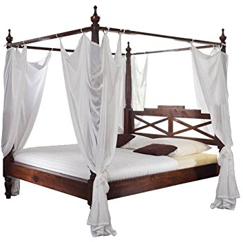 Supply24 since 2004 Designer Massivholz Himmelbett Farbe Nougat traumhaftes Klassik Stil Luxus Bett inkl. weißer Stoff Himmel Traumbett Akazie Holzbett günstig (180x200 cm)