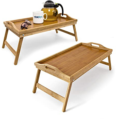 Relaxdays 2X Vassoio da Letto, in bambù, con Gambe Pieghevoli, HxLxP: 23x60x30 cm, Tavolino Colazione, Color Naturale