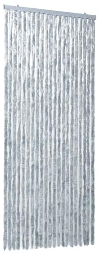 vidaXL Flauschvorhang Türvorhang Fadenvorhang Vorhang Tür Camping Insektenschutz Fliegenschutz Sichtschutz Wohnwagen Wohnmobil Chenille 90x220cm Weiß Grau