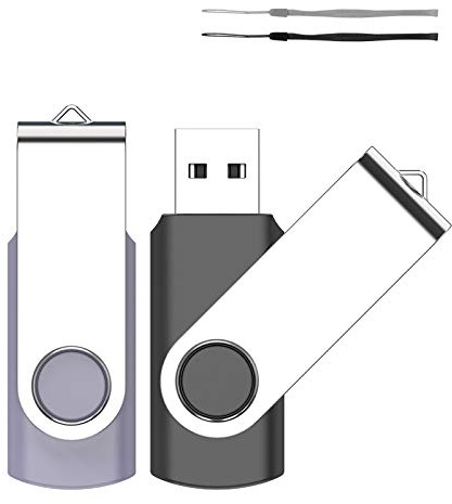 PenDrives 64GB 2 Piezas USB Flsh Drives, SRVR Portátil Memorias USB 2.0 de Memoria Dispositivos Externos con Indicador LED ，Contiene 2 cordón,Negro y Plata