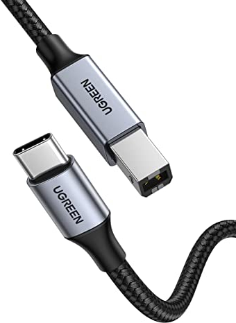 UGREEN USB C Druckerkabel USB B auf USB C Kabel Scannerkabel mit Nylonkabel und Aluminiumstecker kompatibel mit iPhone 15 Serie MacBook Matebook Canon Epson Drucker DAC MIDI Tastatur usw (Silber 2m)