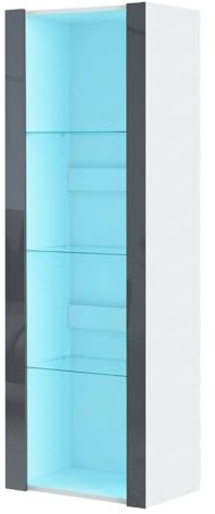 Panana Vitrine Lumières LED Meuble de Rangement avec Etagères sur Salon, Bureau, 55 x 35 x 166 cm (Gris+Blanc)