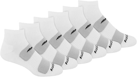 Saucony Men's RunDry Mesh Ventilating Comfort Fit Performance Quarter Socks (6, 12 Pairs), White(6 Pairs), Large