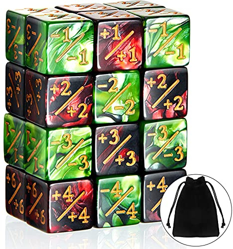 Sumind Magic Life Counter Würfel – 1/+1 Zähler, Commander Buff-Spielsteine, 6-seitige Würfel, Treue, Lebensgeschenke, kompatibel mit MTG CCG TCG Karten Gaming-Zubehör (stilvoller Stil), 24 Stück