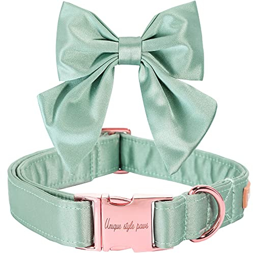 Unique Style Paws Seiden Grün Verstellbares Hundehalsband Mit Schleife - Strapazierfähige Fliege für X-Small Welpen und Katzen - Hochzeit