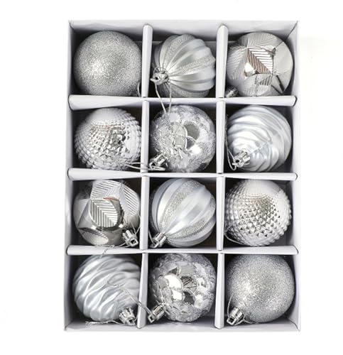 FlyHigh 12er Set edle Weihnachtskugeln Ø 6cm Weihnachtsbaum Kugeln Christbaumkugeln Weihnachts-Deko Christbaum-Schmuck (Silber)