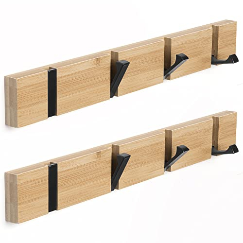 ANVODE 2 Stück Holz Garderobenhaken, Garderobe Kleiderhaken Faltbare Garderobenleiste mit 4 Haken für Jacken, Mäntel, Hüte, Schals, Handtaschen (40cm)