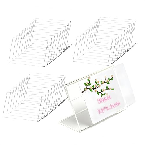 Naisfei 30 stycken akryletiketthållare, 7,5 x 5,5 cm akryl prislappar bordsstativ takform hållare visitkort, display för kontor butik stormarknad reklamkampanjer restauranger
