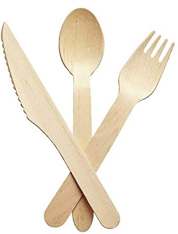 Pack of 300 - 16cm Disposable Biodegradable Wooden Cutlery Set by Cathys Candy Cart, Eco Friendly, Buffets Party, Home and Kitchen. (100 Forks, 100 Spoons, 100 Knives ), Brown (WCS300)