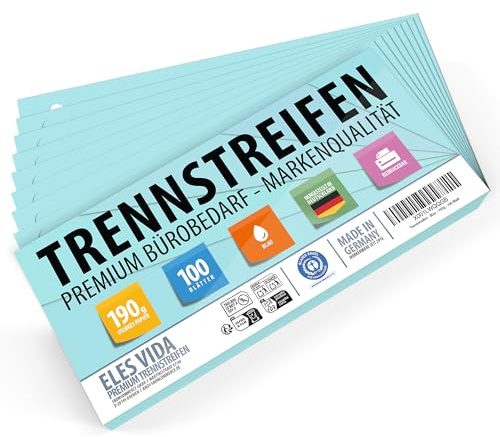 TRENNSTREIFEN 24 x 10,5 cm Blanko - Festes Material 190g - robust | Beschreibbar - AUS DEUTSCHLAND - für A5 und A4 Ringordner - Registerblätter für bessere Ordnung - 100 Stück Blau